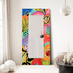 Secret Garden Floral II Rectangular Beveled Leaner Mirror on Free Floating Reverse Printed Tempered Art Glass