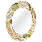 Gold Charm Round Beveled Mirror on Free Floating Reverse Printed Tempered Art Glass