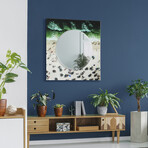 Beach Round Beveled Mirror on Square Free Floating Reverse Printed Tempered Art Glass