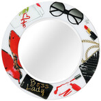 Boss Lady Round Beveled Mirror on Free Floating Reverse Printed Tempered Art Glass