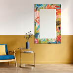Secret Garden Floral III Rectangular Beveled Mirror on Free Floating Reverse Printed Tempered Art Glass (48"L x 32"W x 0.4"H)