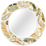 Gold Charm Round Beveled Mirror on Free Floating Reverse Printed Tempered Art Glass