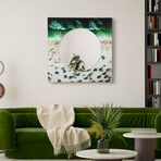 Beach Round Beveled Mirror on Square Free Floating Reverse Printed Tempered Art Glass