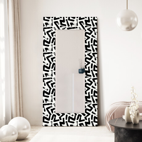 Intertwined Rectangular Beveled Leaner Mirror on Free Floating Reverse Printed Tempered Art Glass