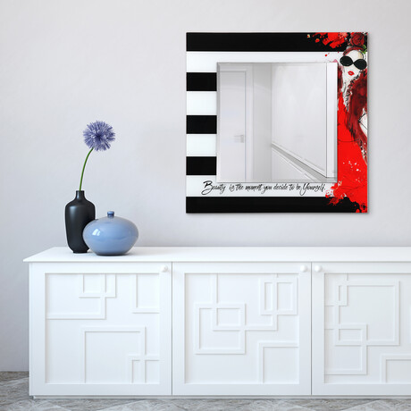 Fashion Square Beveled Mirror on Free Floating Reverse Printed Tempered Art Glass