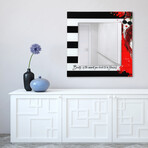 Fashion Square Beveled Mirror on Free Floating Reverse Printed Tempered Art Glass