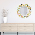 Gold Charm Round Beveled Mirror on Free Floating Reverse Printed Tempered Art Glass