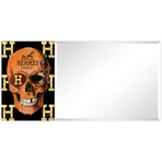 Designer Skull Rectangular Beveled Mirror on Free Floating Reverse Printed Tempered Art Glass