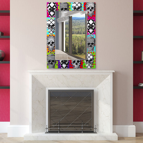 Sugar Skulls Rectangular Beveled Mirror on Free Floating Reverse Printed Tempered Art Glass