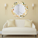 Gold Charm Round Beveled Mirror on Free Floating Reverse Printed Tempered Art Glass