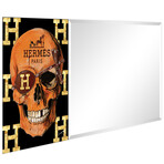 Designer Skull Rectangular Beveled Mirror on Free Floating Reverse Printed Tempered Art Glass