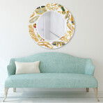 Gold Charm Round Beveled Mirror on Free Floating Reverse Printed Tempered Art Glass