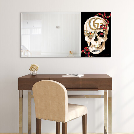 GG Skull Rectangular Beveled Mirror on Free Floating Reverse Printed Tempered Art Glass