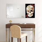 GG Skull Rectangular Beveled Mirror on Free Floating Reverse Printed Tempered Art Glass