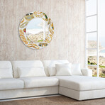 Gold Charm Round Beveled Mirror on Free Floating Reverse Printed Tempered Art Glass