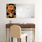 Designer Skull Rectangular Beveled Mirror on Free Floating Reverse Printed Tempered Art Glass