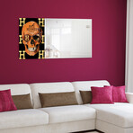 Designer Skull Rectangular Beveled Mirror on Free Floating Reverse Printed Tempered Art Glass