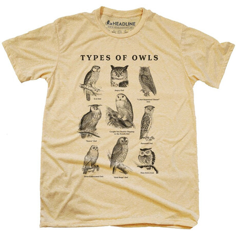 Types Of Owls T-Shirt // Triblend Gold (S)