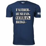Father Husband Veteran Hero T-Shirt // Navy (L)