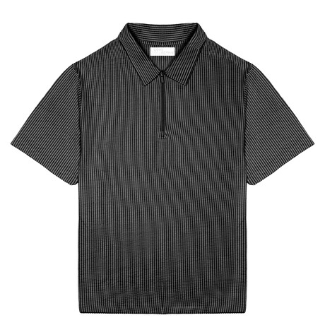 Streetlight Seersucker SS Zip Polo // Black + Charcoal (S)
