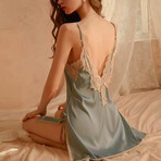 Madeline Satin + Lace Lingerie Set // Turquoise // Set of 3 (M)