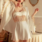Duchess Dream Lace Trim Satin Set // White // Set of 3 (L)