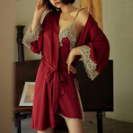 Madeline Satin + Lace Lingerie Set // Wine Red // Set of 3 (M)