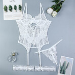 Seraphina Lace-Up Corset Lingerie Set // White // Set of 3 (L)