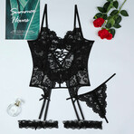 Seraphina Lace-Up Corset Lingerie Set // Black // Set of 3 (L)