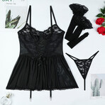 Celeste Babydoll Lingerie Set // Black // Set of 3 (L)