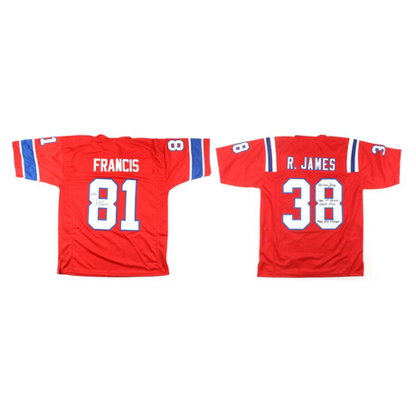 New Engl+ Patriots // Russ Francis & Roland James // Signed Jerseys