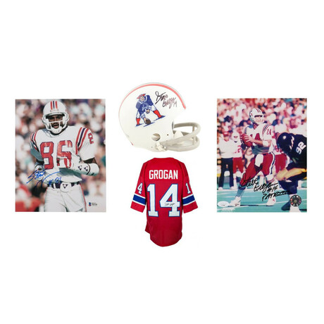 New England // Steve Grogan & Stanley Morgan // Signed Jersey + Helmet + Photos