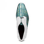 Pissa // Caiman + Belly Lizard Ring Leather Derbys // Teal + White (US: 7)