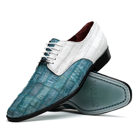 Pissa // Caiman + Belly Lizard Ring Leather Derbys // Aqua + White (US: 7)