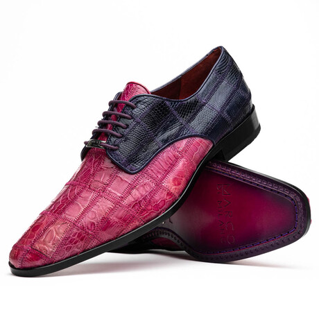 Pissa // Caiman + Belly Lizard Ring Leather Derbys // Pink + Purple (US: 7)