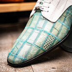 Pissa // Caiman + Belly Lizard Ring Leather Derbys // Teal + White (US: 7)
