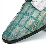 Pissa // Caiman + Belly Lizard Ring Leather Derbys // Teal + White (US: 7)
