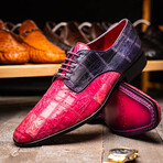 Pissa // Caiman + Belly Lizard Ring Leather Derbys // Pink + Purple (US: 8.5)