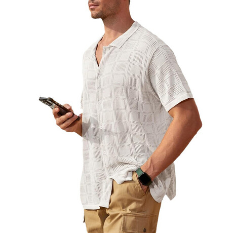 Check Knit Button-Up Shirt // White (XS)