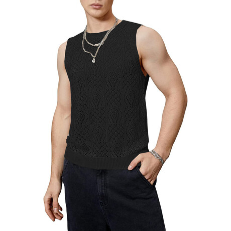 Sleeveless Crochet Knit Tank Top // Black (XS)