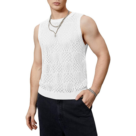 Sleeveless Crochet Knit Tank Top // White (XS)