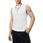 Sleeveless Crochet Knit Tank Top // White (XL)