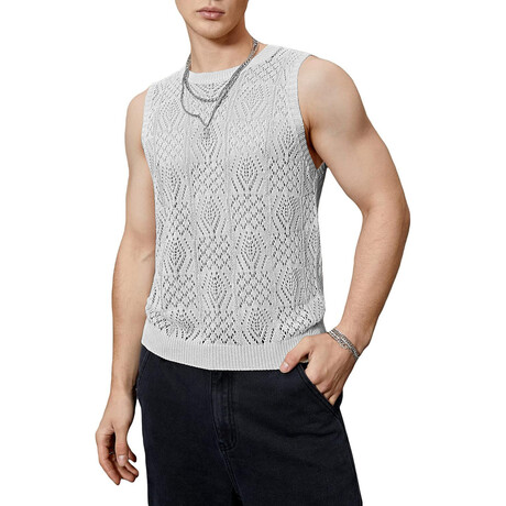 Sleeveless Crochet Knit Tank Top // Light Gray (XS)
