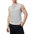 Sleeveless Crochet Knit Tank Top // Light Gray (M)