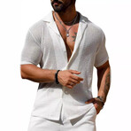 Sheer Knit Button-Up Shirt // White (2XL)