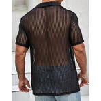 Sheer Knit Button-Up Shirt // Black (M)