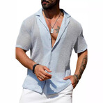 Sheer Knit Button-Up Shirt // Light Blue (XL)