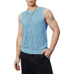 Sleeveless Crochet Knit Tank Top // Sky Blue (XL)
