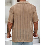 Sheer Knit Button-Up Shirt // Khaki (L)