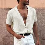 Knit Camp Collar Button-Up Shirt // White (L)